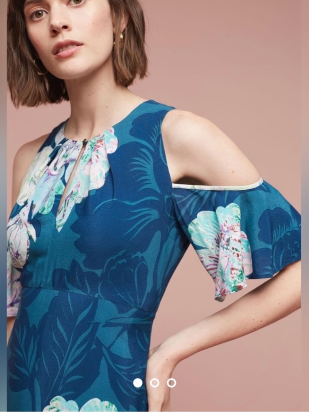 Maeve by Anthropologie Floral Elia Dress in Turquoise Size 2 - Picture 3 of 12